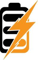 energia batteria logo design modello. batteria veloce caricare logo design. batteria energia e veloce fulmine bullone logo icona. vettore