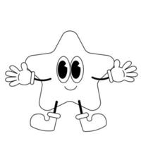 stella nel stivali. illustrazione personaggio nel Groovy cartone animato stile. nero e bianca vettore