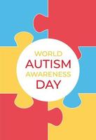 bandiera per mondo autismo consapevolezza giorno, puzzle su cartolina vettore illustrazione nel piatto stile