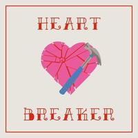 cuore interruttore San Valentino carta concetto. pezzi di un' rotto cuore e un' martello con frase. vettore illustrazione nel rosa stile.