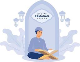 a tema musulmano e Ramadan, Immagine di un' moschea e sospeso lanterna per saluto carte, piatto vettore moderno illustrazione