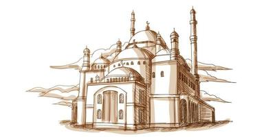 Islam moschea davanti Visualizza mano disegnato schizzo illustrazione vettore