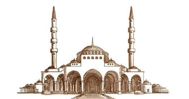 Islam moschea davanti Visualizza mano disegnato schizzo illustrazione vettore