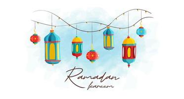 Ramadan kareem islamico santo mese saluto lanterna mano disegnato colorato illustrazione vettore