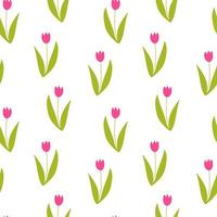 tulipani vettore senza soluzione di continuità modello. mano disegnato scarabocchio primavera fiori modello. rosa e giallo tulipani su bianca sfondo. design per casa tessile, nozze arredamento, inviti, involucro documenti, sfondi.