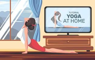 donna che fa yoga a casa vettore
