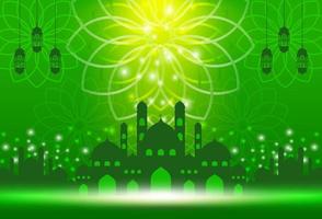 islamico vacanza celebrazione bandiera progettato con mezzaluna Luna e illustrazione di moschea. sfondo adatto per Ramadan vettore