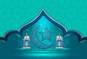 islamico vacanza celebrazione bandiera progettato con mezzaluna Luna e illustrazione di moschea vettore