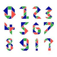 numero tangram geometrico forma origami colorato, giocoso, divertimento alfabeto, zero per dieci numerico. vettore