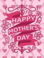 vettore contento La madre di giorno con rosa nastro e fiori grande per saluto carte, manifesti e banner