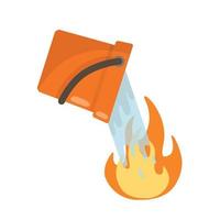 secchio versa acqua su fuoco. antincendio e spargimento con spray. piatto cartone animato illustrazione isolato su bianca sfondo vettore