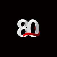 80 anni anniversario celebrazione numero in bianco e nero modello vettoriale illustrazione design