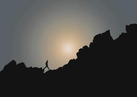 silhouette di un' persona su il superiore di il montagna, vettore illustrazione.