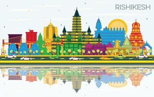 rishikesh India città orizzonte con colore edifici, blu cielo e riflessi. vettore illustrazione. rishikesh paesaggio urbano con punti di riferimento.