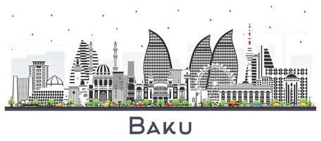 baku azerbaijan città orizzonte con colore edifici isolato su bianca. vettore illustrazione. baku paesaggio urbano con punti di riferimento.