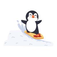 pinguino scorrevole via neve collina cartone animato vettore