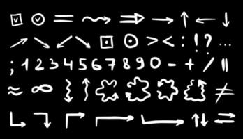 schizzo sottolineare, numeri, simboli, freccia forma impostare. mano disegnato dai un'occhiata marchio, spazzola ictus, evidenziare, sottolineare, punteggiatura segni, elemento. vettore illustrazione.