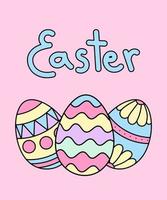 festivo cartolina per Pasqua. carino dipinto scarabocchio uova mano disegnato. vettore
