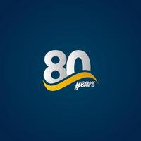 Illustrazione di progettazione del modello di vettore di logo blu giallo bianco elegante di celebrazione di anniversario di 80 anni