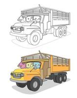 gatti kawaii nel camion, pagina da colorare di cartoni animati per bambini vettore