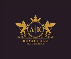iniziale ak lettera Leone reale lusso stemma araldico logo modello nel vettore arte per ristorante, regalità, boutique, bar, Hotel, araldico, gioielleria, moda e altro vettore illustrazione.