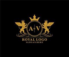 iniziale av lettera Leone reale lusso stemma araldico logo modello nel vettore arte per ristorante, regalità, boutique, bar, Hotel, araldico, gioielleria, moda e altro vettore illustrazione.