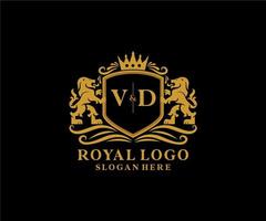 iniziale vd lettera Leone reale lusso logo modello nel vettore arte per ristorante, regalità, boutique, bar, Hotel, araldico, gioielleria, moda e altro vettore illustrazione.