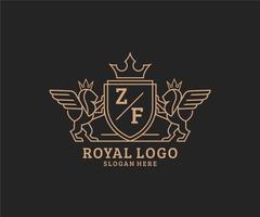 iniziale zf lettera Leone reale lusso stemma araldico logo modello nel vettore arte per ristorante, regalità, boutique, bar, Hotel, araldico, gioielleria, moda e altro vettore illustrazione.