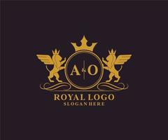 iniziale ao lettera Leone reale lusso stemma araldico logo modello nel vettore arte per ristorante, regalità, boutique, bar, Hotel, araldico, gioielleria, moda e altro vettore illustrazione.