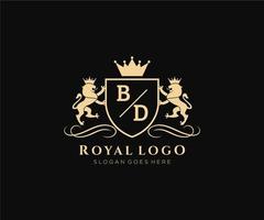 iniziale bd lettera Leone reale lusso stemma araldico logo modello nel vettore arte per ristorante, regalità, boutique, bar, Hotel, araldico, gioielleria, moda e altro vettore illustrazione.