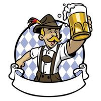 bavarese uomo festeggiare oktoberfest con un' grande bicchiere di birra vettore