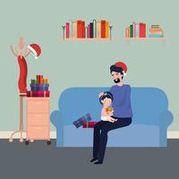 padre e figlia nella celebrazione del Natale di soggiorno vettore