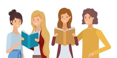 gruppo di giovani donne che leggono libri vettore