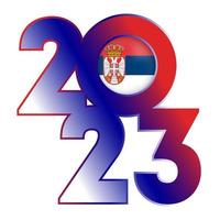 contento nuovo anno 2023 bandiera con Serbia bandiera dentro. vettore illustrazione.