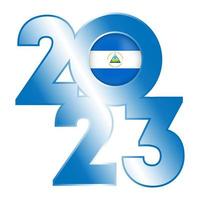 contento nuovo anno 2023 bandiera con Nicaragua bandiera dentro. vettore illustrazione.