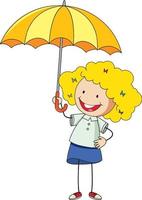ragazza con personaggio dei cartoni animati di ombrello vettore