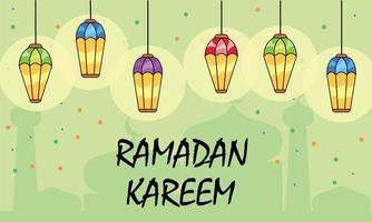 piatto Ramadan kareem sfondo con lanterna vettore