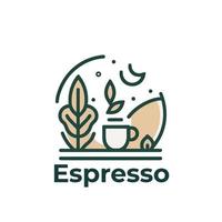 caffè espresso logo design. caffè tazza e pianta vettore illustrazione.