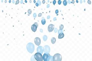 compleanno del ragazzo. sfondo di buon compleanno con palloncini blu e coriandoli. festa evento di celebrazione. vettore