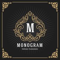 Monogramma di lusso Vintage Banner Template Design vettore