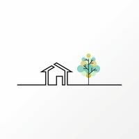 semplice e unico Casa e albero su piatto linea Immagine grafico icona logo design astratto concetto vettore scorta. può essere Usato come un' simbolo relazionato per ambiente o casa