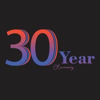 Illustrazione di progettazione del modello di vettore di colore dell'arcobaleno di celebrazione di anniversario di 30 anni