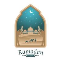 Ramadan saluto carta moschea nel il mezzo di deserto illustrazione design vettore