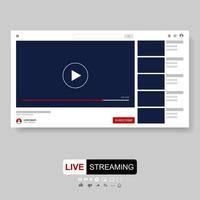 progettazione del modello di lettore video. finestra di live streaming mockup, lettore. concetto di social media. vettore