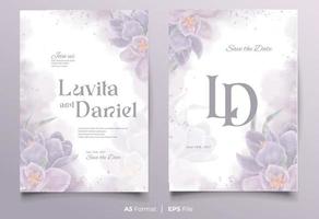 modello di invito a nozze ad acquerello con ornamento di fiori viola vettore