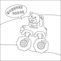 vettore illustrazione di mostro camion con animale autista. cartone animato isolato vettore illustrazione, creativo vettore infantile design per bambini attività colorazione libro o pagina.