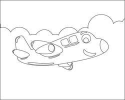 divertente carino aereo è volante nel il cielo. cartone animato isolato vettore illustrazione, creativo vettore infantile design per bambini attività colorazione libro o pagina.