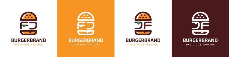 lettera fj e jf hamburger logo, adatto per qualunque attività commerciale relazionato per hamburger con fj o jf iniziali. vettore