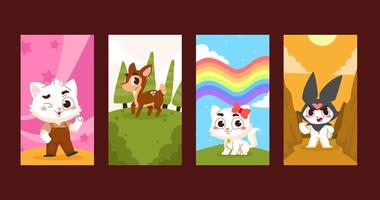 kawaii animale personaggio sociale media storia modello vettore