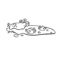 cartone animato maiale con suinetti nel fango vettore illustrazione colorazione libro